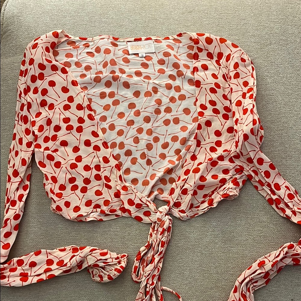 Beach Riot Red and White Tie Front Crop Blouse
